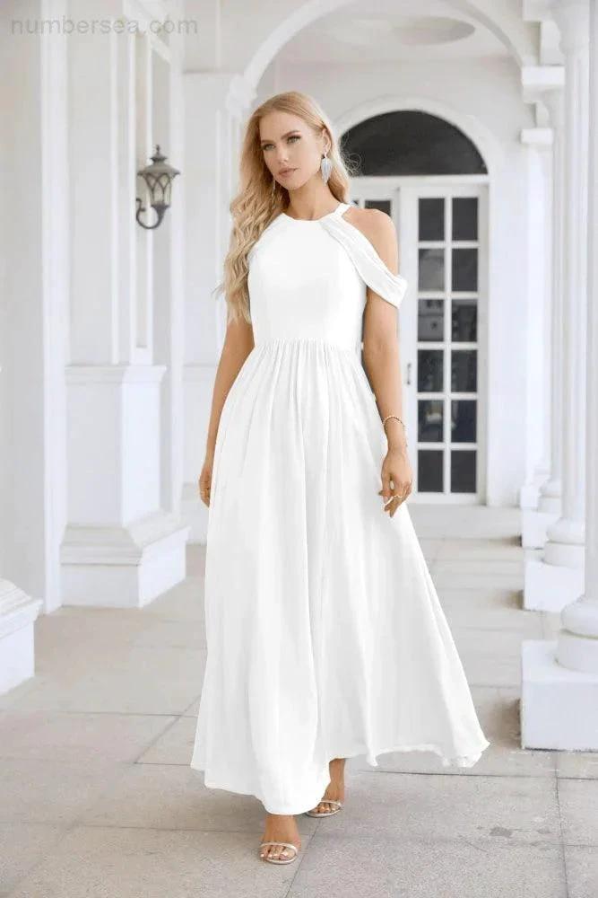Ladies Chiffon Off Shoulder Swing Sleeve Front Slit Bridesmaid Evening Dress Wedding Party Evening Dress 28117 (ZD17011)