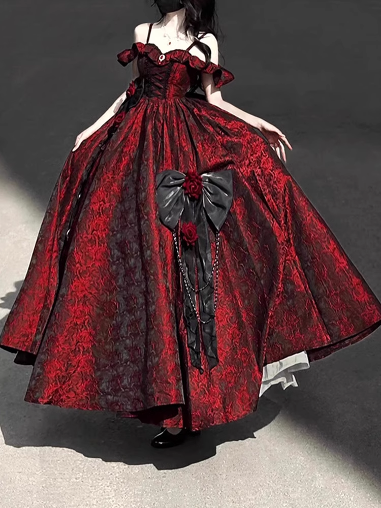 Vintage Ball Gown Straps Long Burgundy Ruffles Lace Prom Dresses Birthday Outfits - VelvetHem