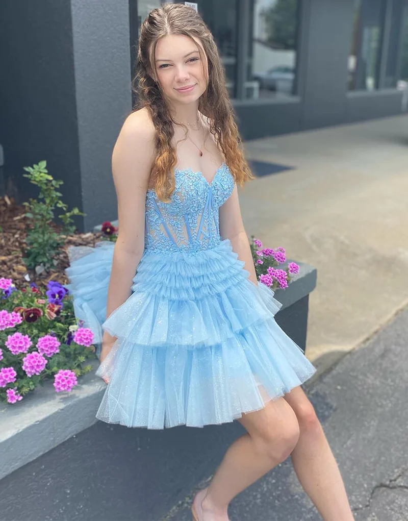 A-Line Lace Short Homecoming Dress Y2591 - VelvetHem