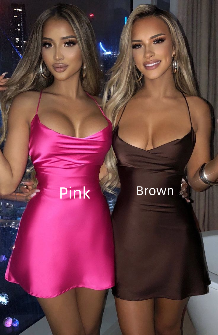 Sexy Spaghetti Straps Satin Sheath Short Cocktail Dress Formal Graduation Homecoming Dress - View 3 | VelvetHem