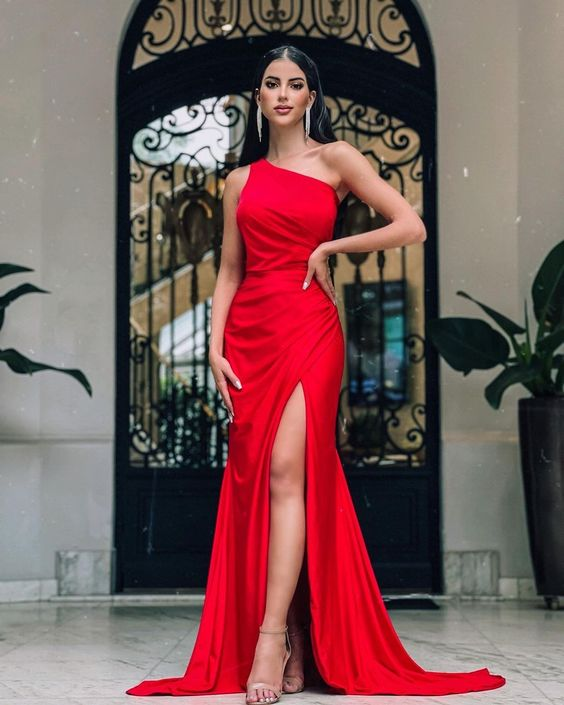Red Simple Mermaid Prom Dress With Split Red Evening Dress Y5714 - VelvetHem