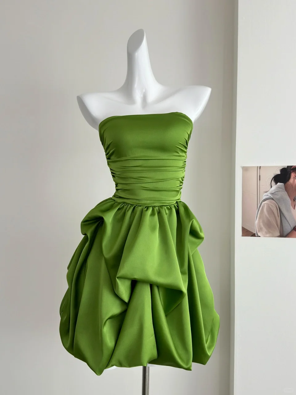 Green Satin Strapless A Line Homecoming Dress Simple Birthday Dress - VelvetHem