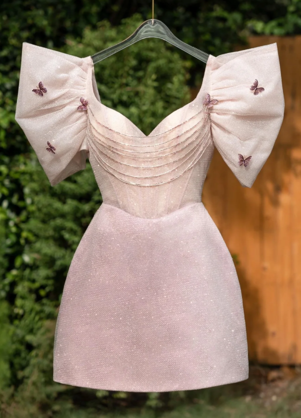 Sweet Pink Tulle Sequins A Line Homecoming Dress Mini Prom Dress - VelvetHem