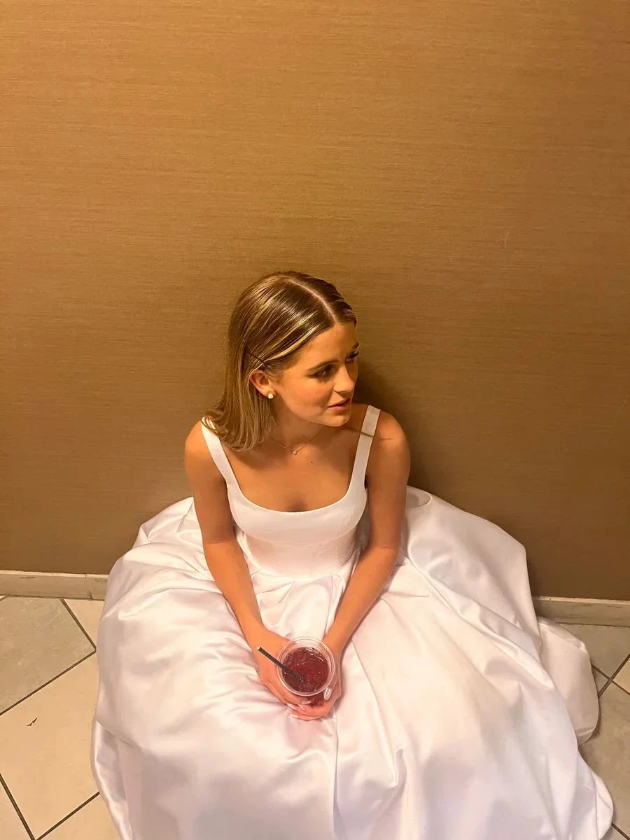Classic A-line White Satin Long Wedding Dress,Simple White Bridal Dress (ZD13663)