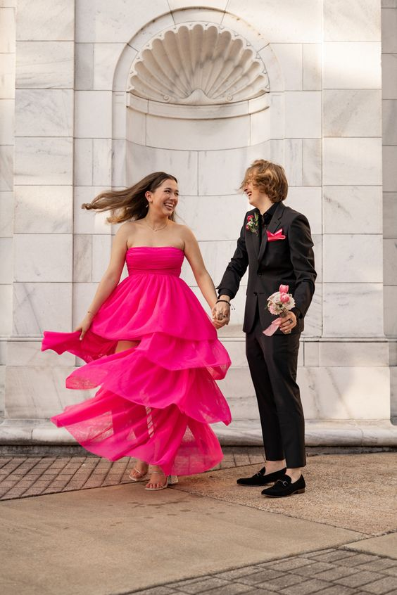 Charming Hot Pink Strapless Prom Dress,Hot Pink Graduation Dress - VelvetHem