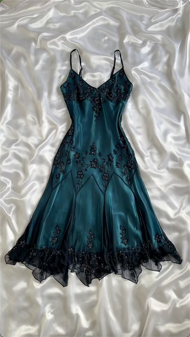 Vintage Blue Straps Beaded A Line Prom Dress Party Evening Dress - VelvetHem