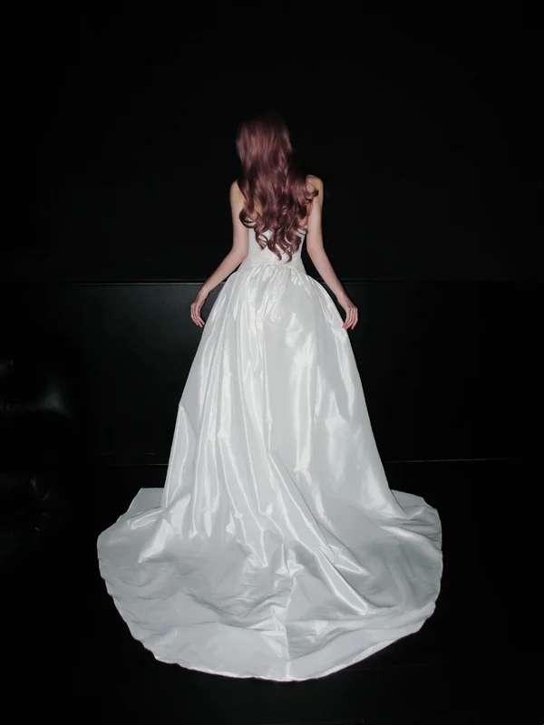 Pretty White Bow Strapless Satin Long Wedding Dress Formal Bridal Dress - View 4 | VelvetHem