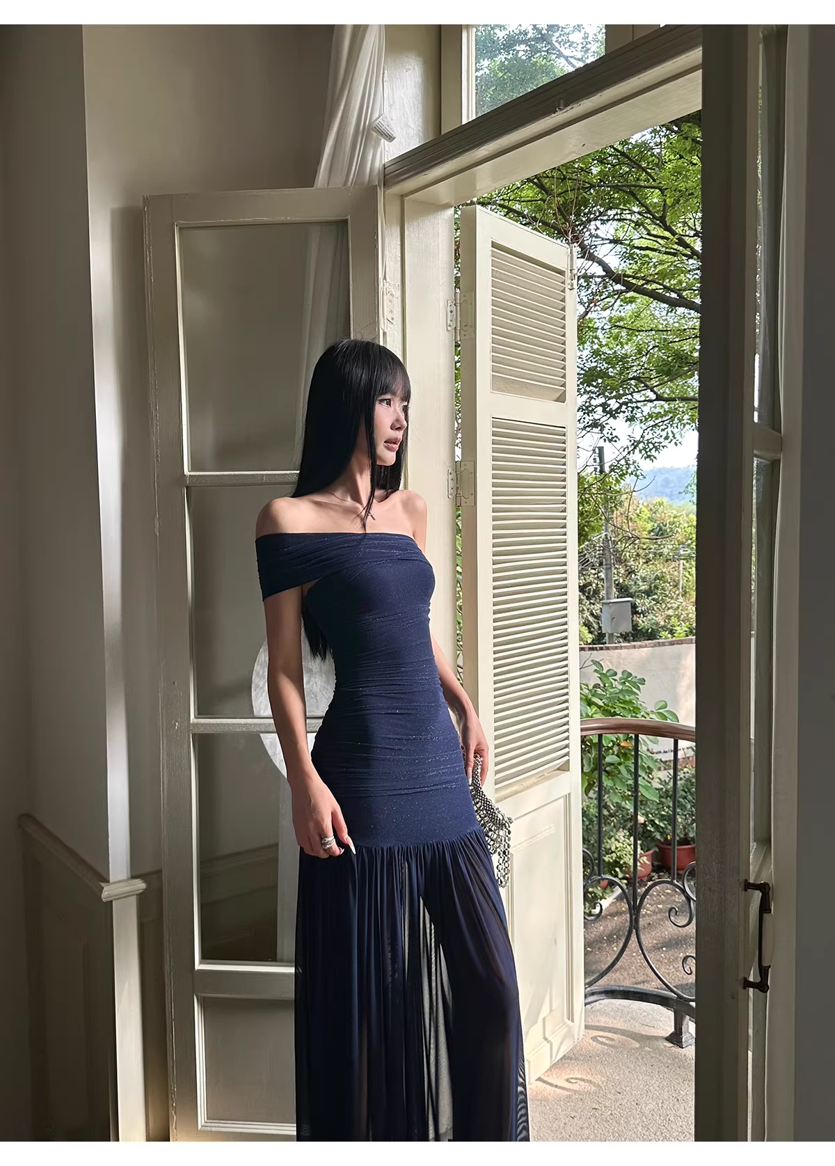Sexy Halter V Neck White A Line Long Party Dress Formal Evening Gown - View 9 | VelvetHem