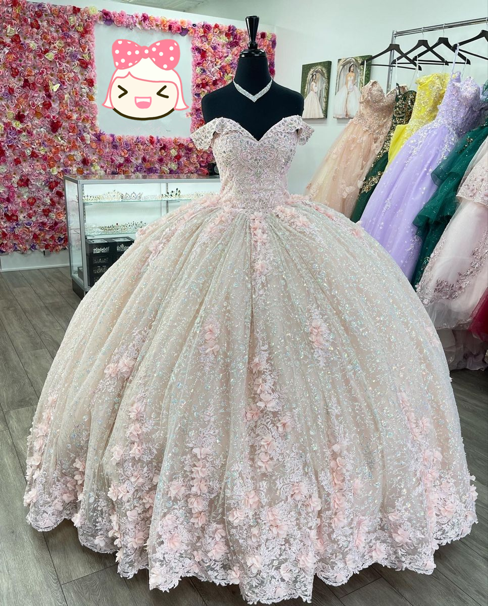 Sparkly Pink Off The Shoulder Ball Gown,Pink Princess Dress,Pink Sweet 16 Dress Y2342 - VelvetHem