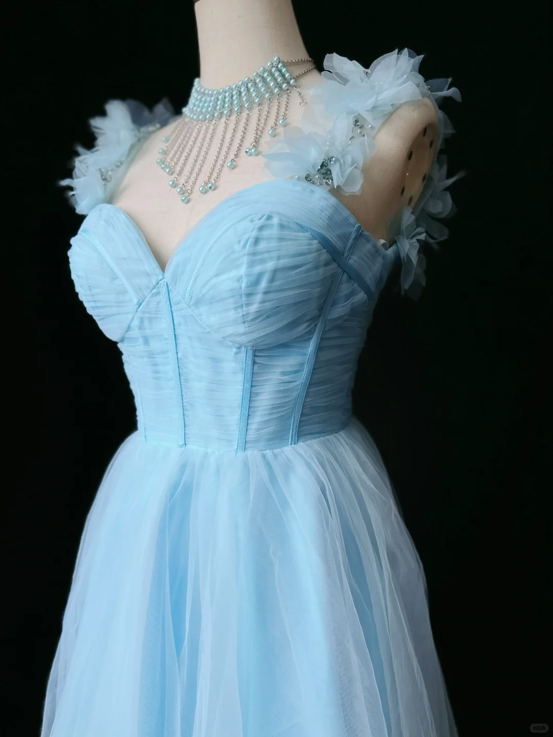 Elegant Blue A Line Tulle Beaded Homecoming Dress Mini Birthday Outfits - View 2 | VelvetHem