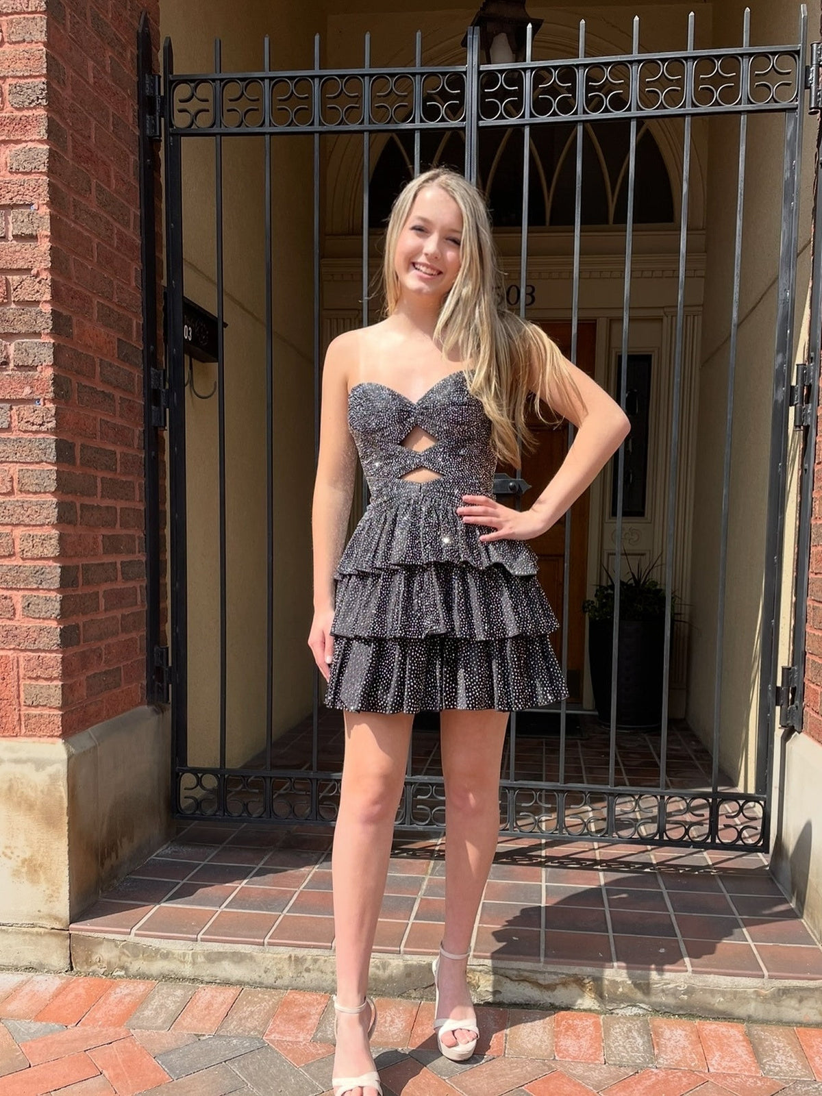 Sparkly A Line Sweetheart Orange Short Homecoming Dress with Beading Keyhole - View 9 | VelvetHem