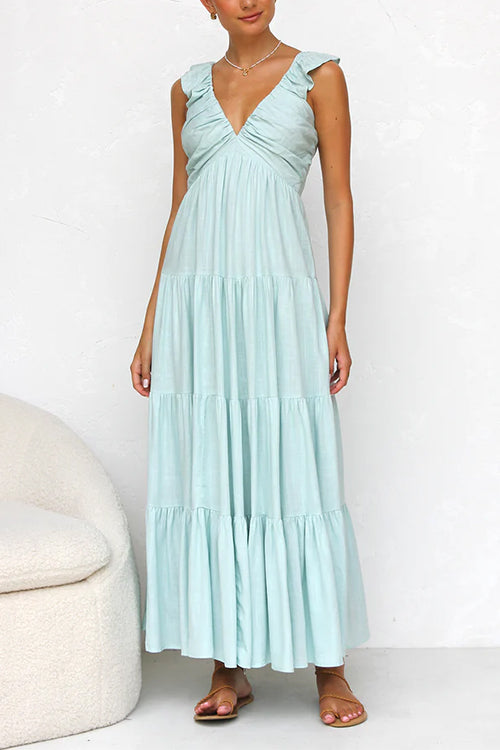 Marilyn - V - neck maxi dress with ruffle