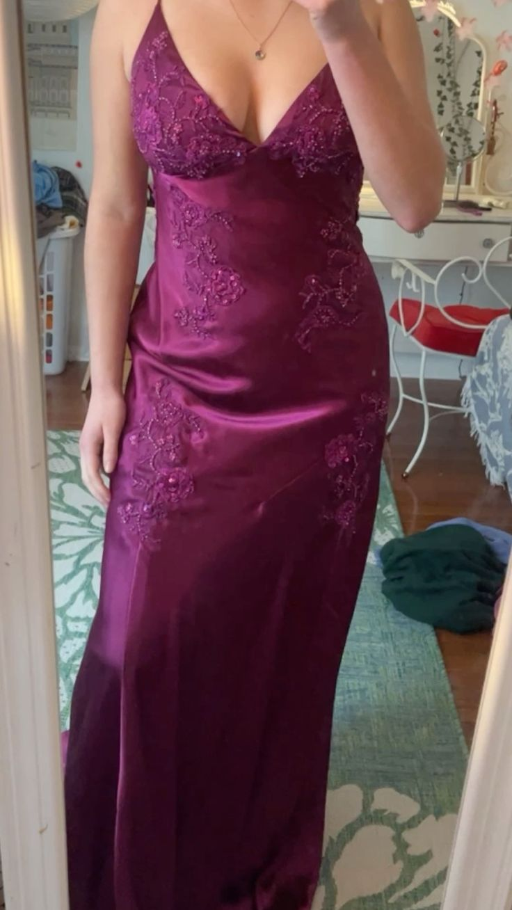 Chic V Neck Satin Beaded Party Evening Dress Formal Prom Dress - VelvetHem