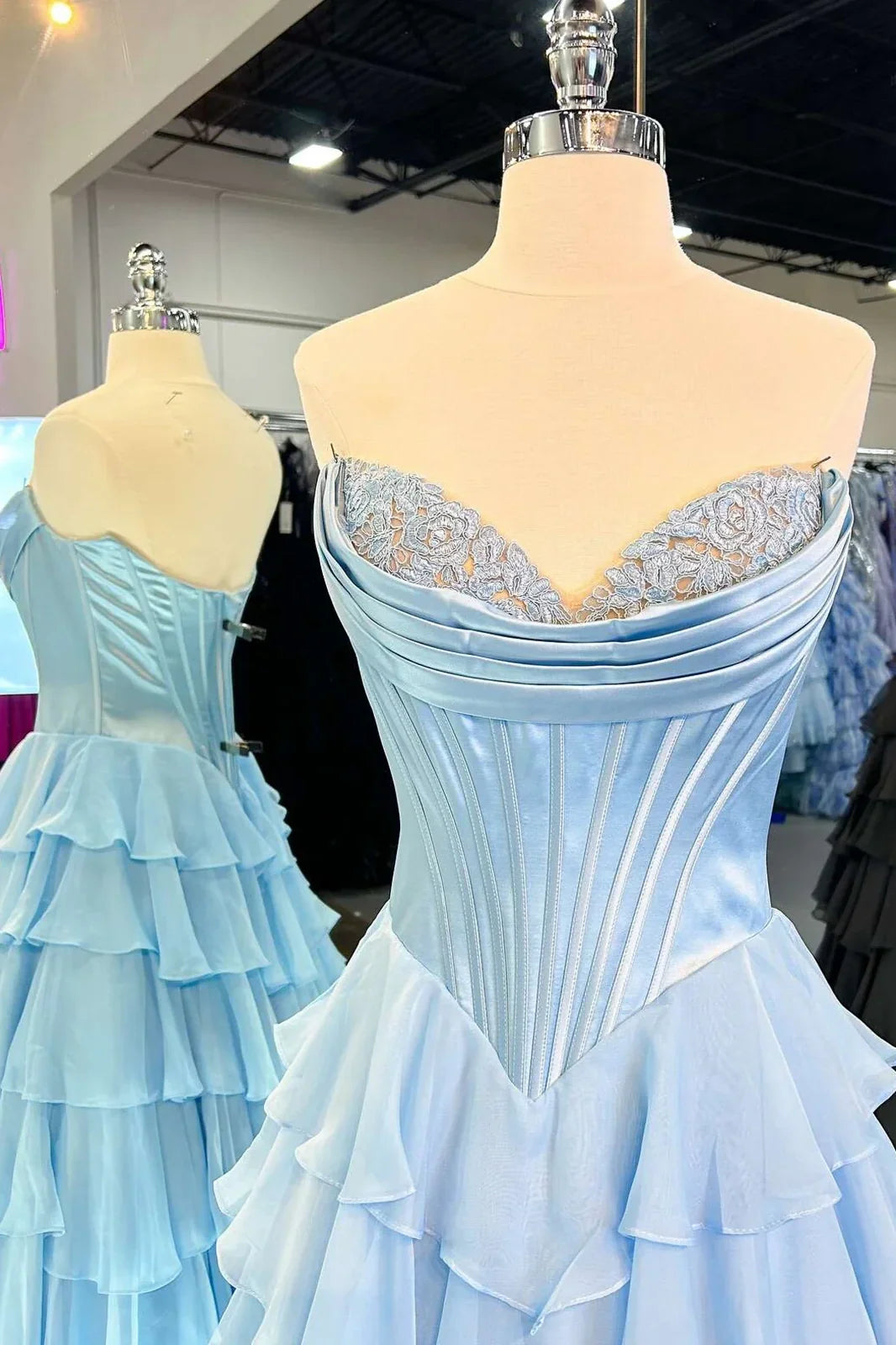 Lovely Yellow A-Line Sweetheart Long Tiered Prom Dress with Slit - View 2 | VelvetHem