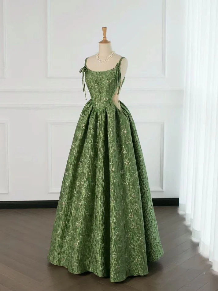 Beautiful Ball Gown Unique Green Long Prom Dress A Line Evening Dress - View 2 | VelvetHem