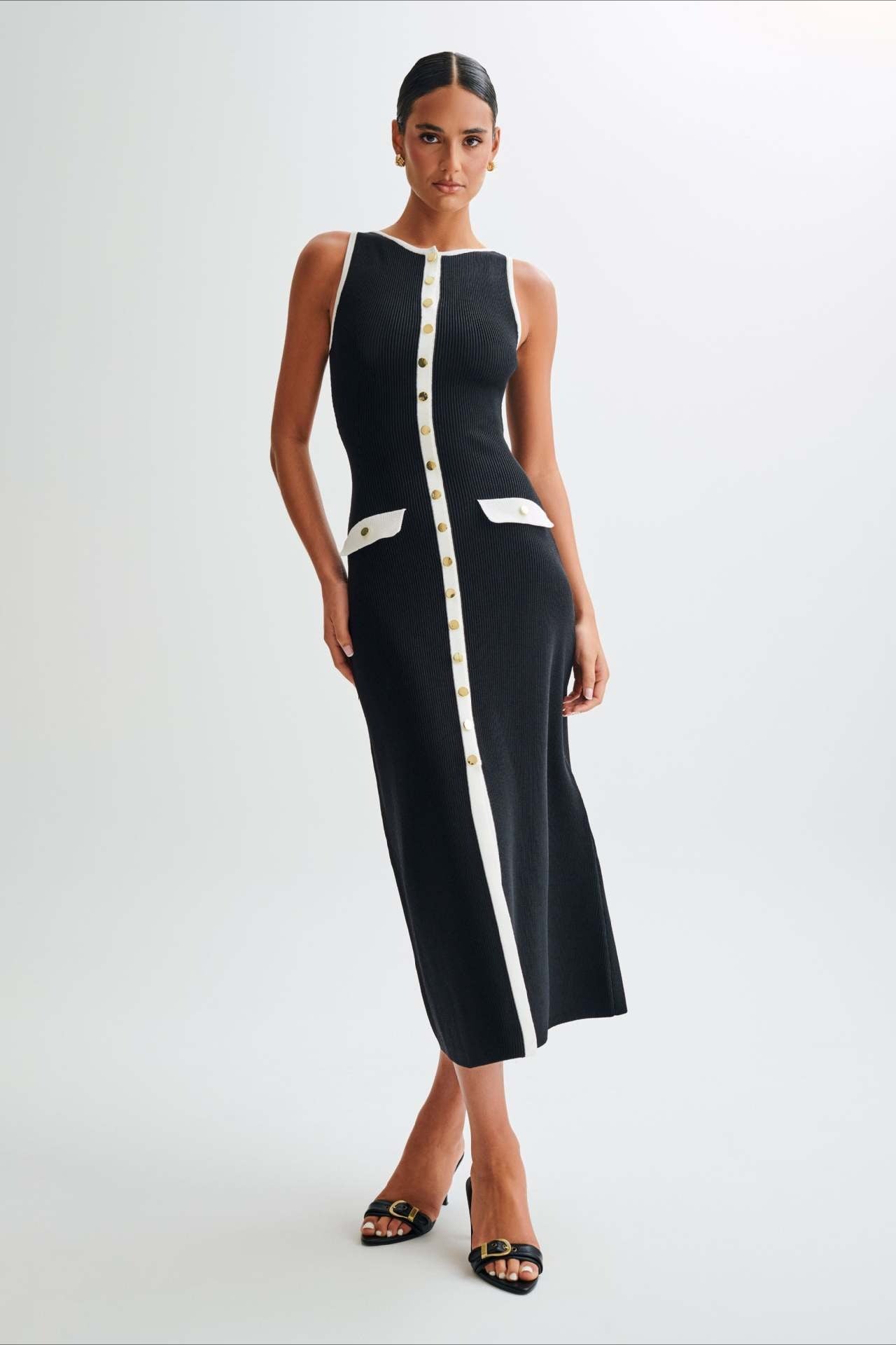 Knit Sleeveless Button Midi Dress