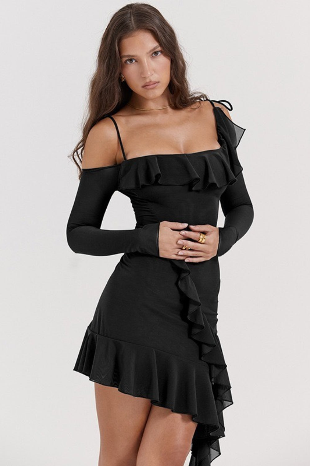 Ruffled One Shoulder Bodycon Midi Dress
