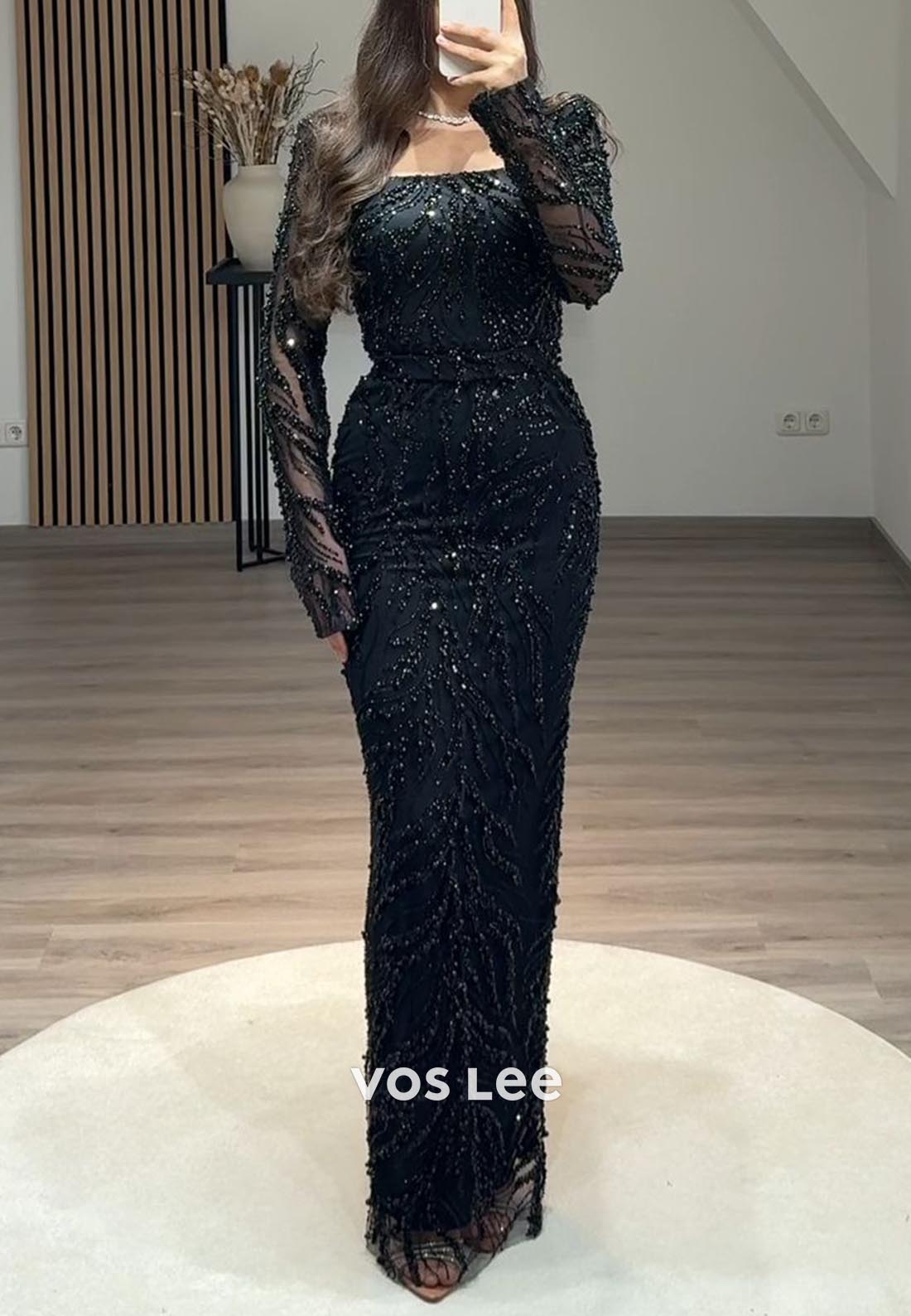 Elegance Allover Lace Beaded Long Sleeves Mermaid Evening Formal Dresses