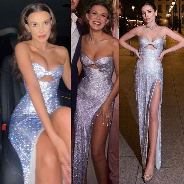 Sexy Mermaid Strapless Sequin Long Silver Slit Prom Dresses Evening Dress