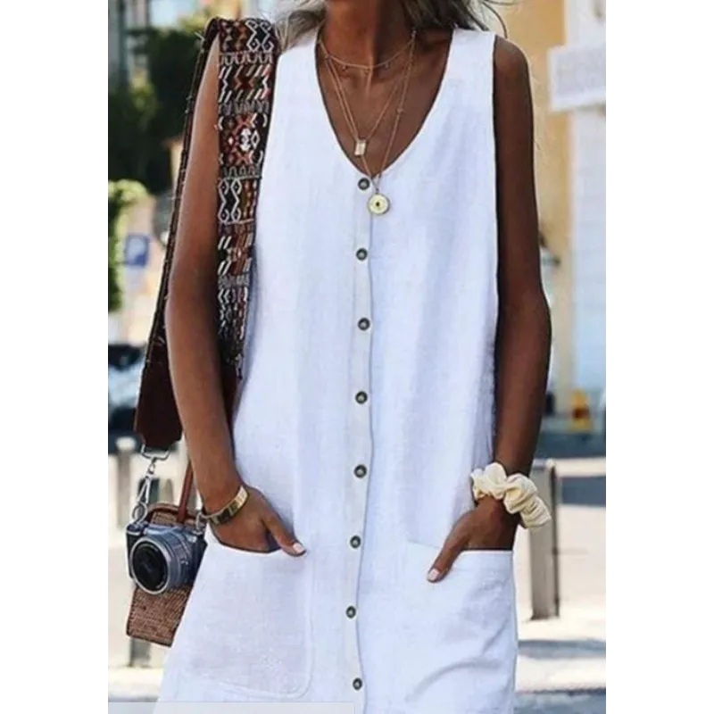 Paulina Aesthetic Linen Midi Dress with Slit Premium Wardrobe Essential