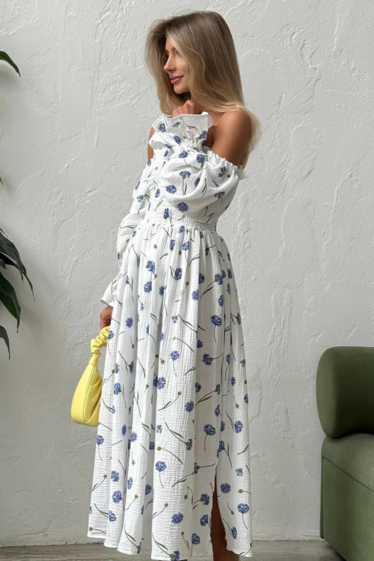 Vintage Ruffle Midi Side Slit Floral Dress - View 2 | VelvetHem