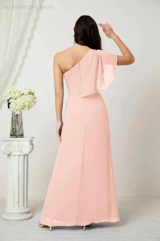 ZapDress Chiffon Ruffled One Shoulder Long Bridesmaid Dresses A-line Formal Evening Gown Side Split 2809 (ZD17049)