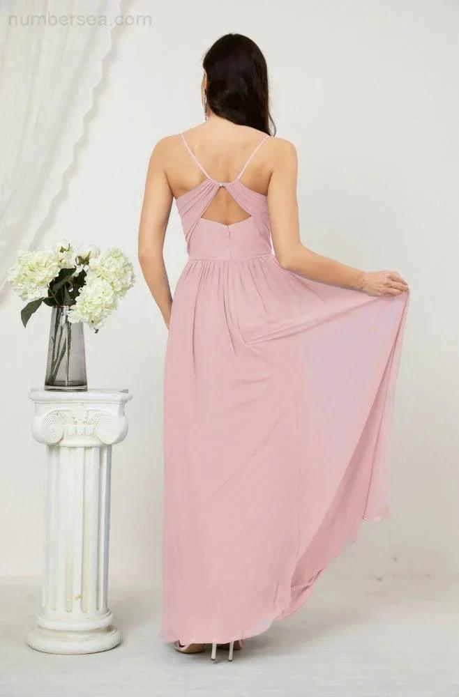 ZapDress Neck Bridesmaid Dresses Chiffon Long Spaghetti A-line Formal Prom Gown for Wedding Party Evening 2801 (ZD16961)