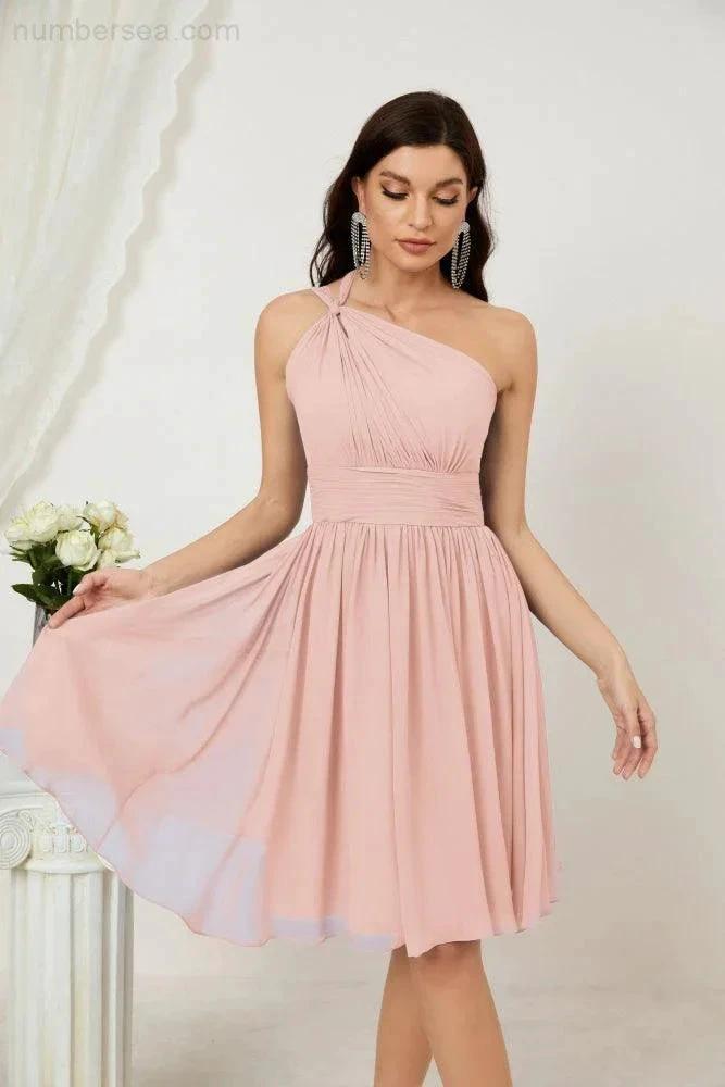 ZapDress Women Chiffon Short One Shoulder Bridesmaid Dress Formal Dresses for Party Homecoming 2804 (ZD16948)