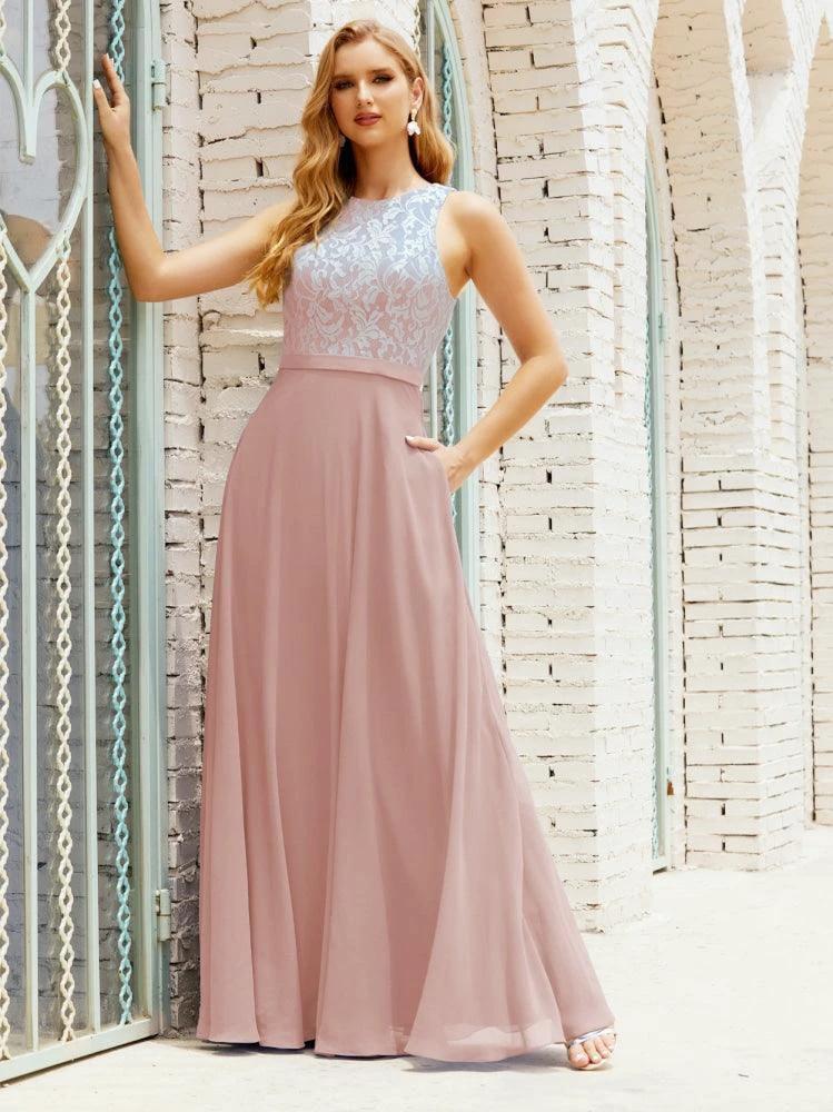 Lace Bridesmaid Dress Floor Length Evening Gowns with Pockets 28017 by numbersea