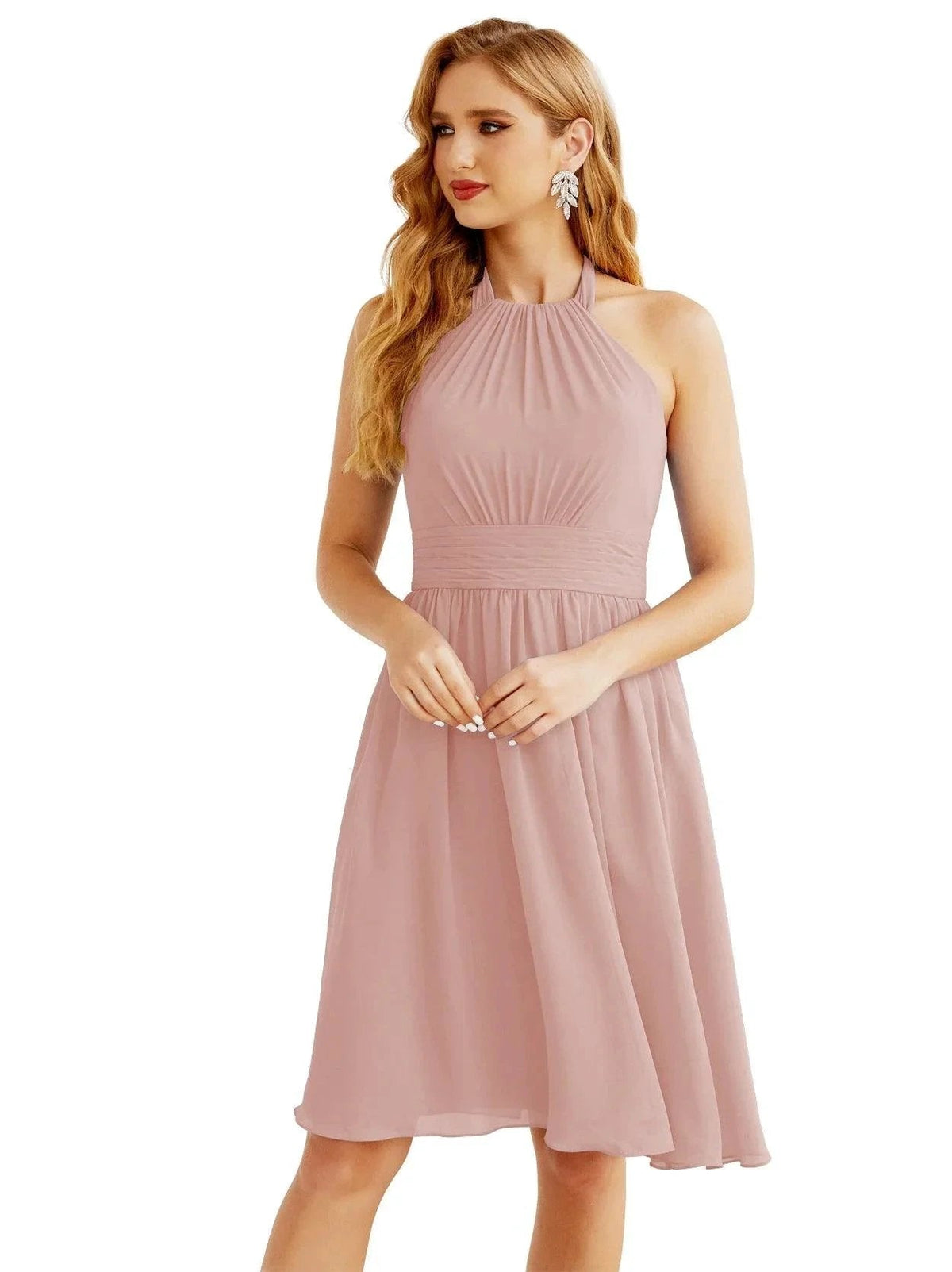 ZapDress Halter Chiffon Bridesmaid Dresses Short Sleeveless Formal Party Dress Open Back 28023 (ZD16957)