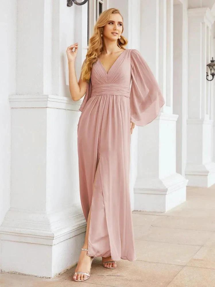 Numbersea Bridesmaid Dresses with Split for Wedding Party Flutter Sleeves 28045 by numbersea