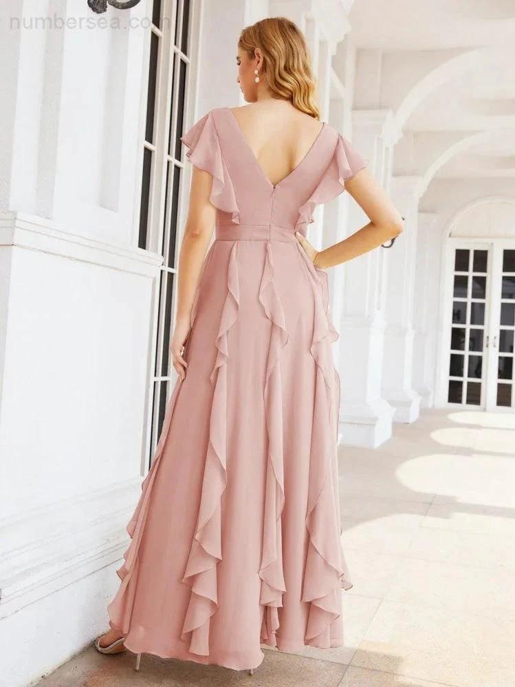 Ruffled Bridesmaid Dresses with Sleeves Long Formal Party Dress 28041 (ZD17030)