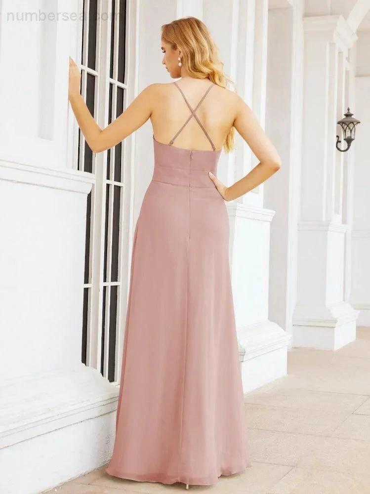 ZapDress Halter Bridesmaid Dresses with Pockets Sleeveless Formal Evening Party Prom Gowns 28055 (ZD17039)