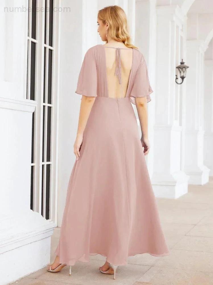 ZapDress V-Neck Bridesmaid Dress Chiffon Long Open Back Formal Dresses for Women Party Evening 28067 (ZD17046)
