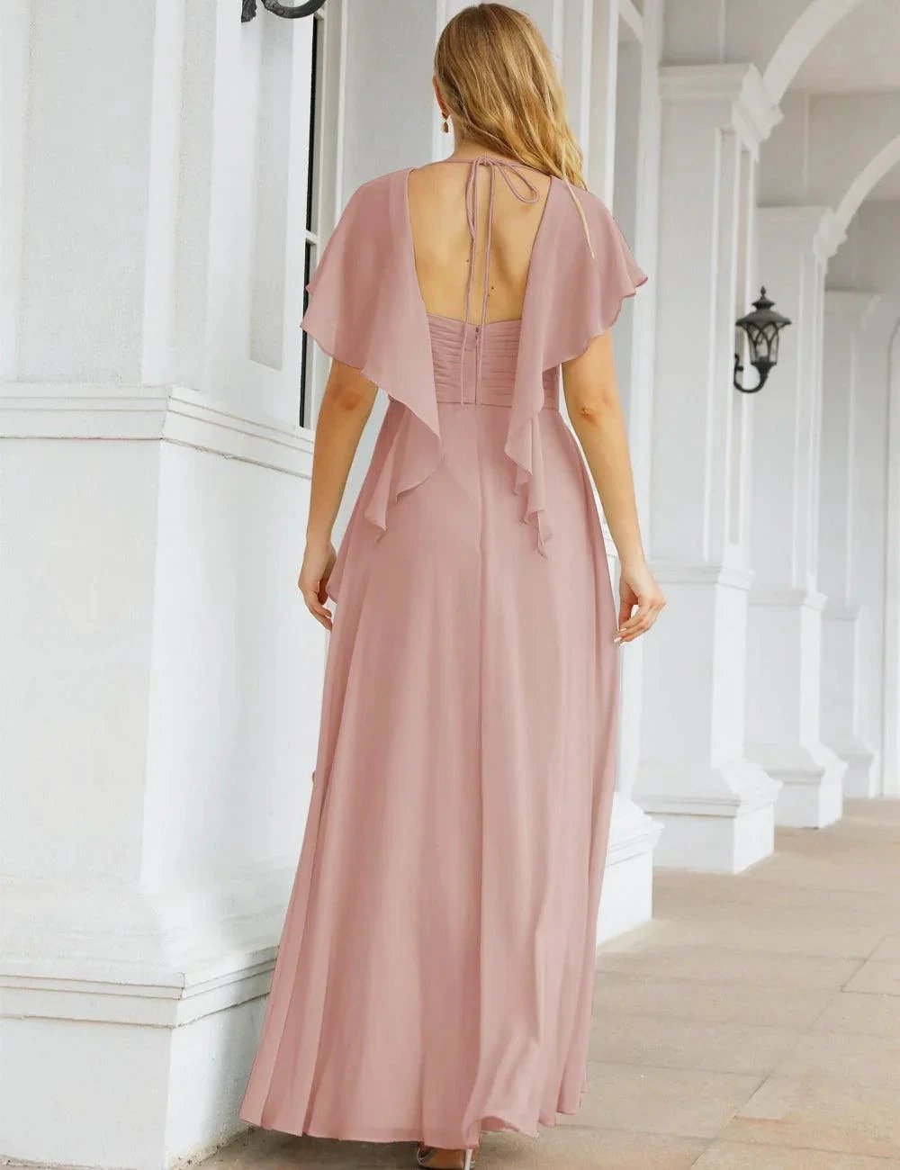 ZapDress Chiffon Bridesmaid Dresses Long Formal Evening Prom Mother of The Bride Dress with Flutter Sleeve (ZD17054)