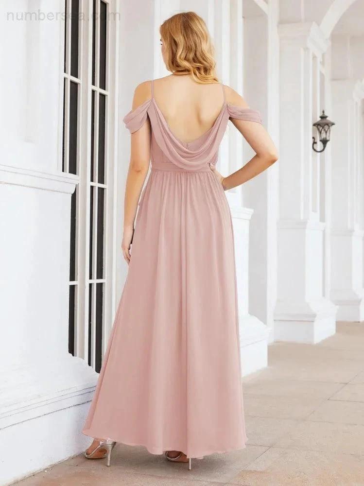 ZapDress Off The Shoulder Chiffon Bridesmaid Dress Long Formal Graduation Gown with Cowl Back 28069 (ZD17004)