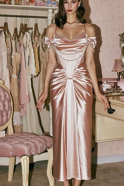 Retro Style Mermaid Off the Shoulder Pink Long Party Dress with Ruffles