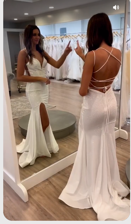 White Sequins Mermaid Backless Long Evening Dresses Y1638 - VelvetHem