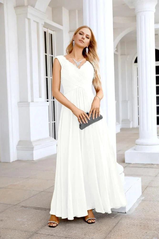 Ladies Chiffon V Neck Sleeveless Floor Length Bridesmaid Evening Dress Wedding Party Evening Dress 28126 by numbersea