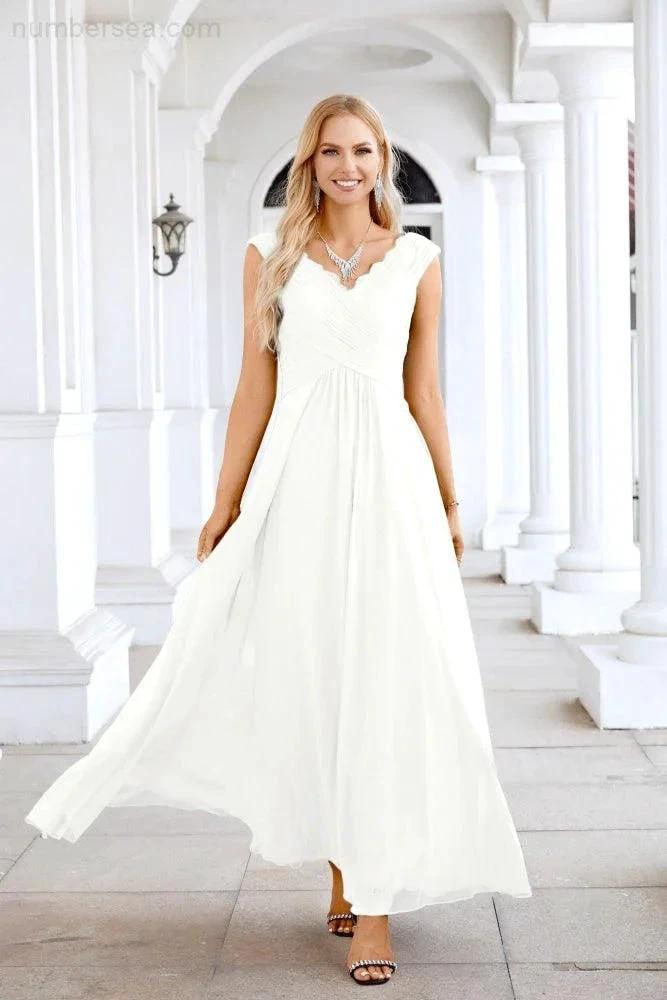 Ladies Chiffon V Neck Sleeveless Floor Length Bridesmaid Evening Dress Wedding Party Evening Dress 28126 (ZD16989)
