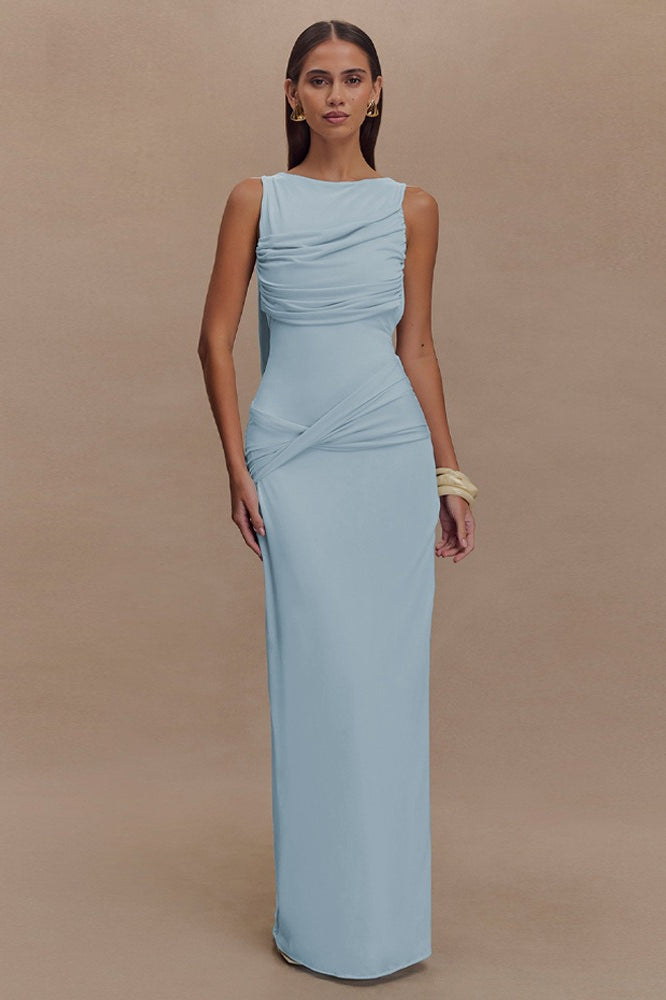 Ruched Split Backless Maxi Dress - View 9 | VelvetHem