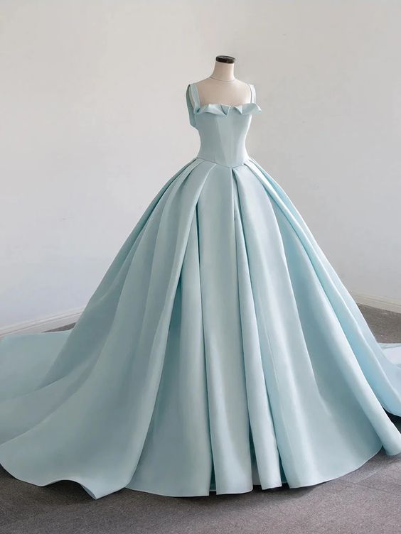 Blue Satin Long Ball Gown , Blue Sweet 16 Dress Y392 - VelvetHem