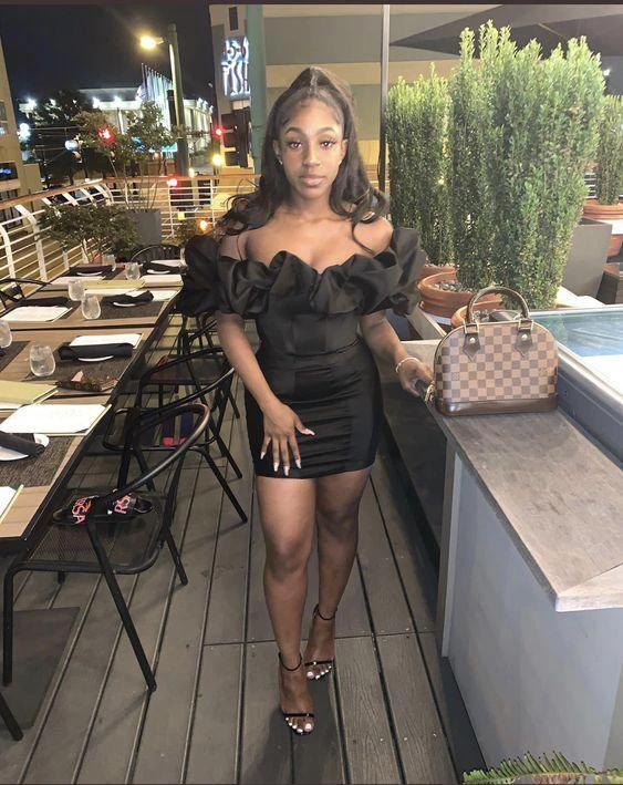 Off Shoulder Short Sleeve Frill Mini Dress Hot Sale Black Homecoming Dress Y400 by simplepromdress