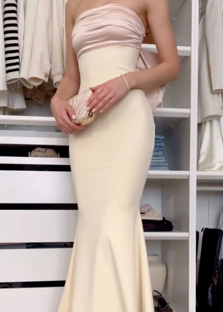 Elegant Mermaid Long Satin Evening Dress Strapless Prom Party Dress