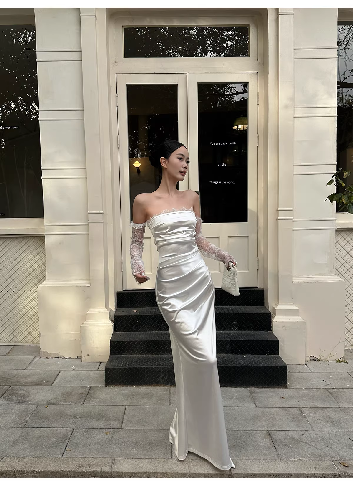 Classy White Off The Shoulder Satin Lace Mermaid Long Wedding Guest Dress Formal Evening Dress Prom Gown