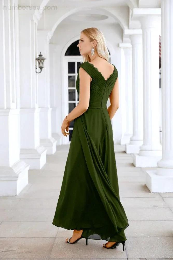 Ladies Chiffon V Neck Sleeveless Floor Length Bridesmaid Evening Dress Wedding Party Evening Dress 28126 (ZD16989)