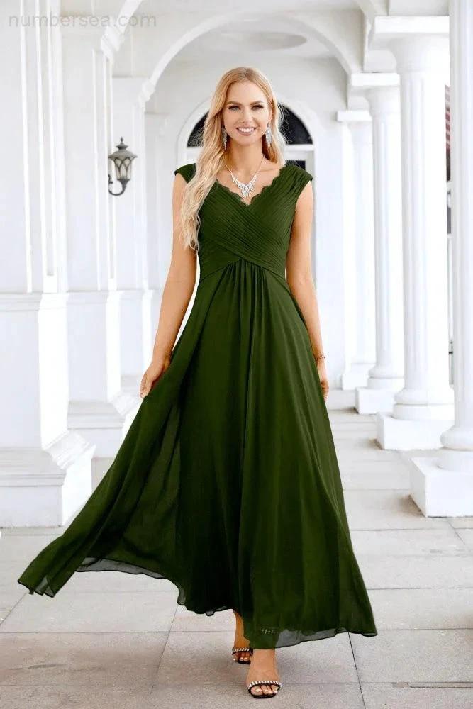Ladies Chiffon V Neck Sleeveless Floor Length Bridesmaid Evening Dress Wedding Party Evening Dress 28126 (ZD16989)
