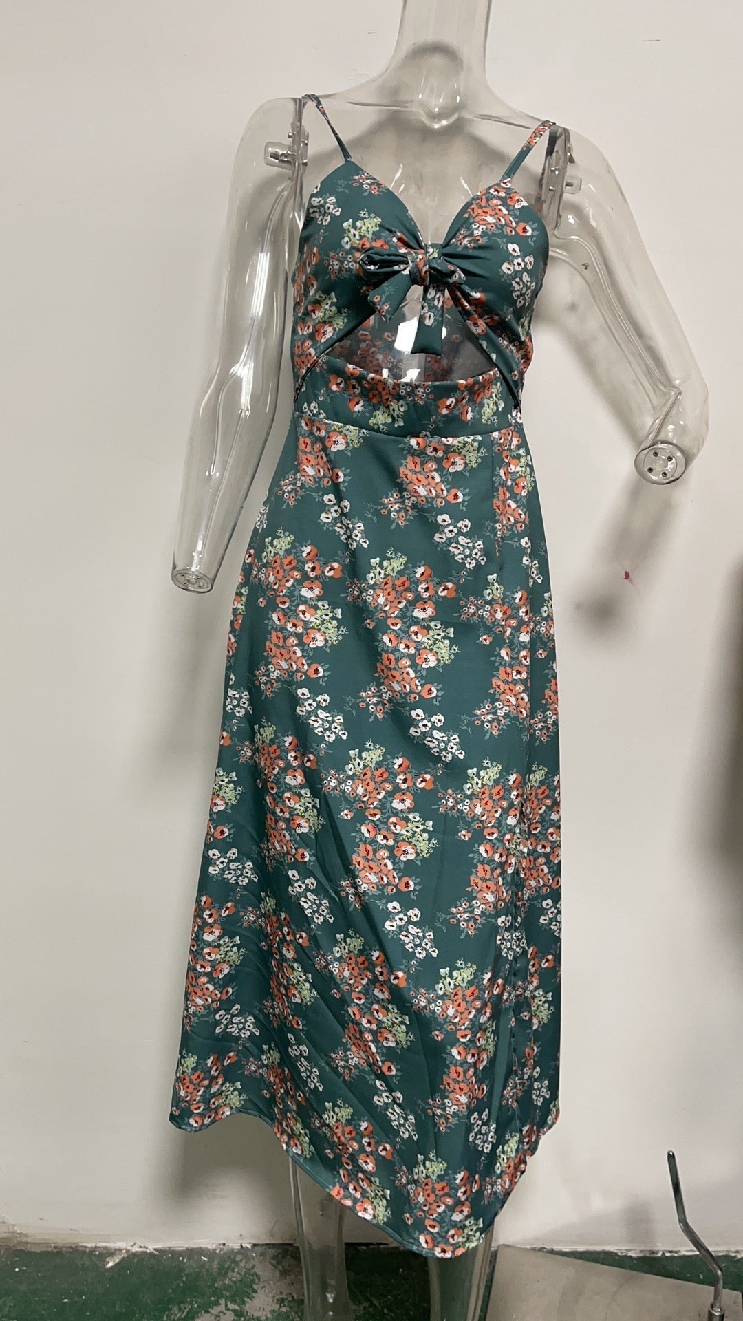Sundress Small Maxi Floral Print Fresh Sweet Spaghetti Strap Dress