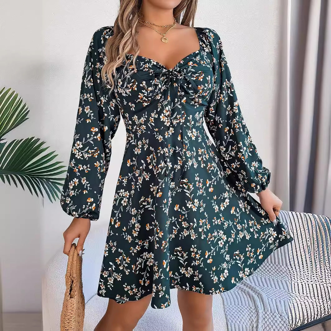 Elizabeth Minimalist Long Sleeved Floral Lantern Mini Dress Chic Silhouette Collection