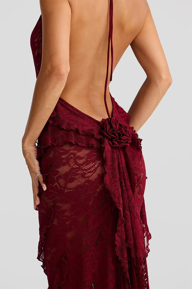 Backless Lace Halter Maxi Dress - View 10 | VelvetHem